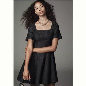 Anthropologie Pilcro Short-Sleeve Square-Neck Denim Mini Dress Babydoll NWT XS
